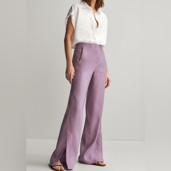 Massimo Dutti Pants - Massimo Dutti NWT Linen Lilac High Waist Straight Leg Side Slit Trousers- Size 4